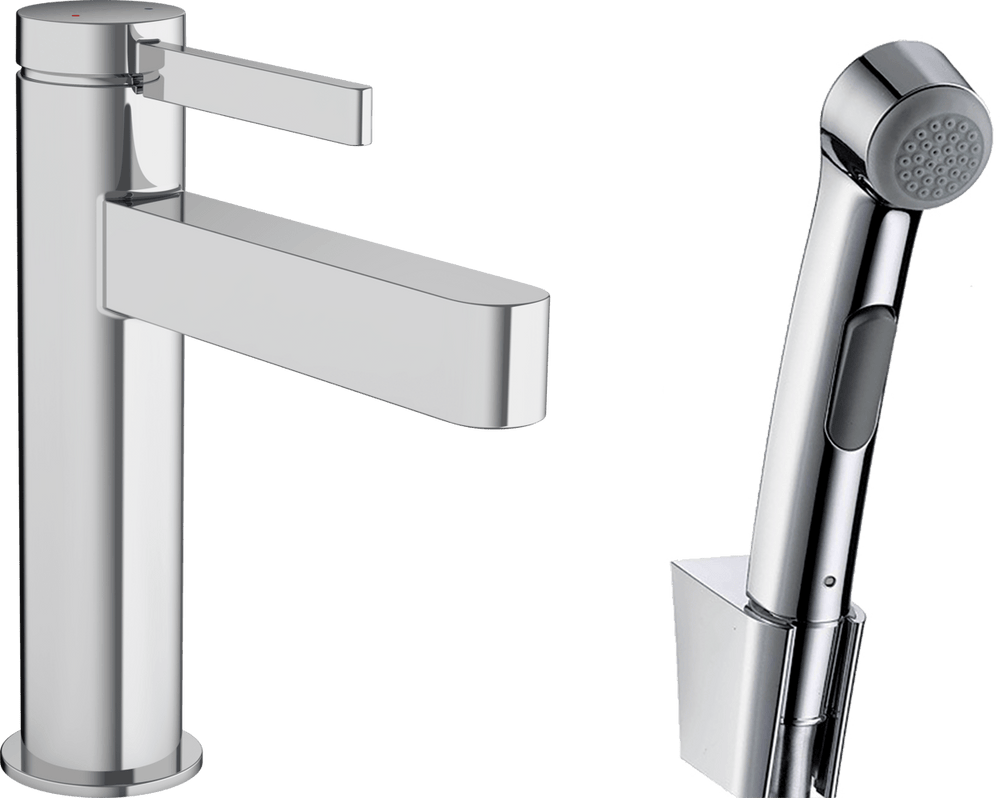 Hansgrohe Finoris Single Lever Basin Mixer 110 With Bidette Hand Shower And Shower Hose 160 Cm - Matt Black - 76210670 - TAP 'N' SHOWER
