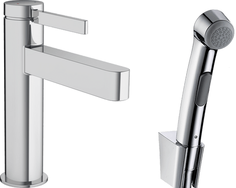 Hansgrohe Finoris Single Lever Basin Mixer 110 With Bidette Hand Shower And Shower Hose 160 Cm - Matt Black - 76210670 - TAP 'N' SHOWER