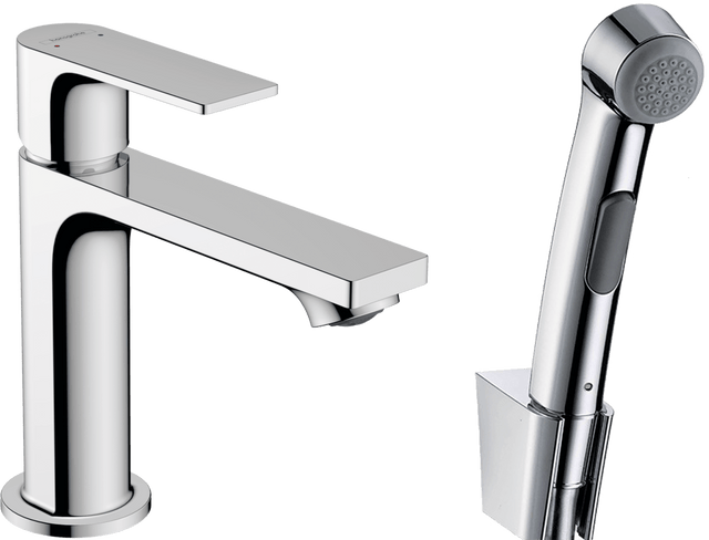 Hansgrohe Rebris E Single Lever Basin Mixer 110 With Bidette Hand Shower And Shower Hose Without Waste Set - Chrome - 72216000 - TAP 'N' SHOWER
