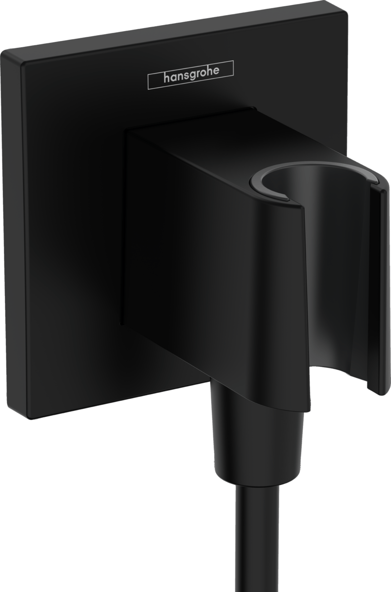 Hansgrohe FixFit E Wall Outlet With Shower Holder - Matt Black - 26889670 - TAP 'N' SHOWER