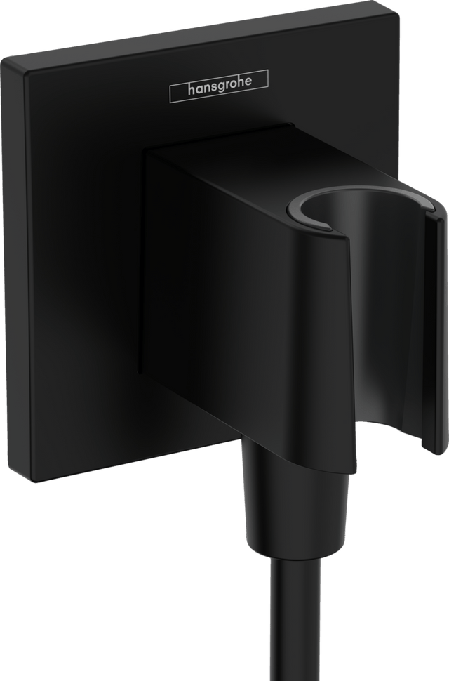 Hansgrohe FixFit E Wall Outlet With Shower Holder - Matt Black - 26889670 - TAP 'N' SHOWER