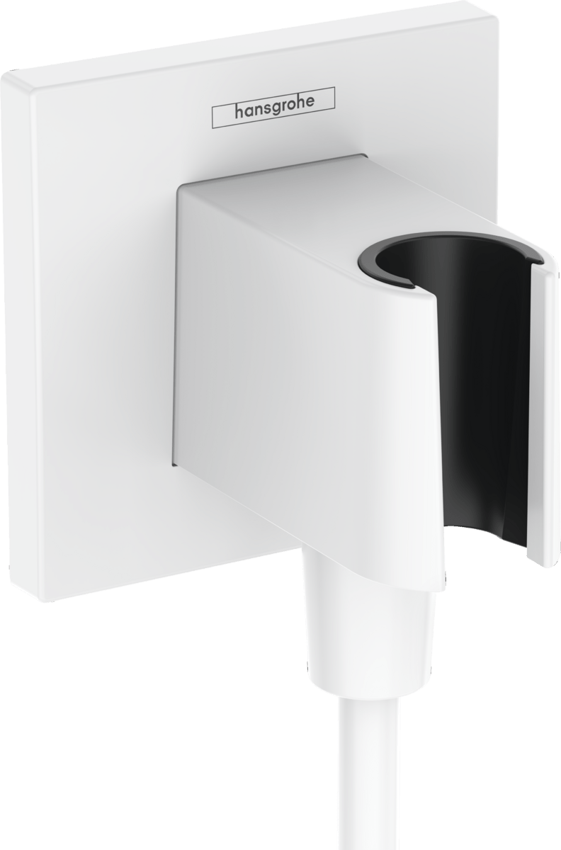 Hansgrohe FixFit E Wall Outlet With Shower Holder - Matt White - 26889700 - TAP 'N' SHOWER