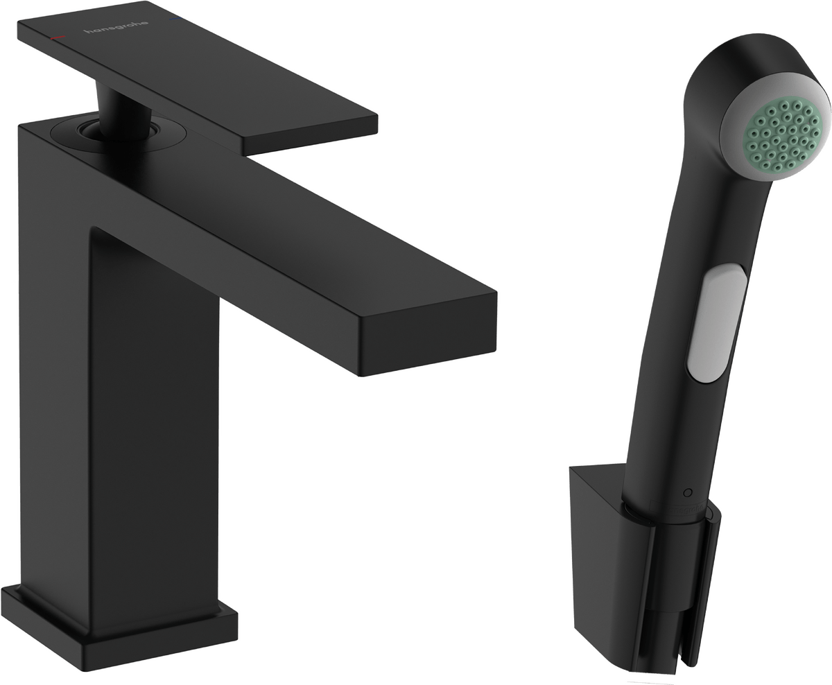 Hansgrohe Tecturis E Single Lever Basin Mixer 110 With Bidette Hand Shower - Matt Black - 73210670 - TAP 'N' SHOWER