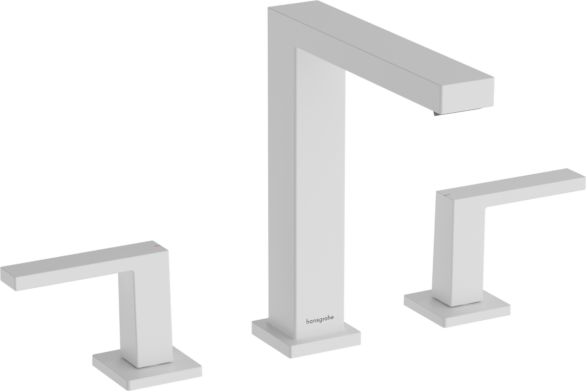 Hansgrohe Tecturis E 3 - hole Basin Mixer 150 EcoSmart+ With Push - open Waste Set - Matt White - 73030700 - TAP 'N' SHOWER