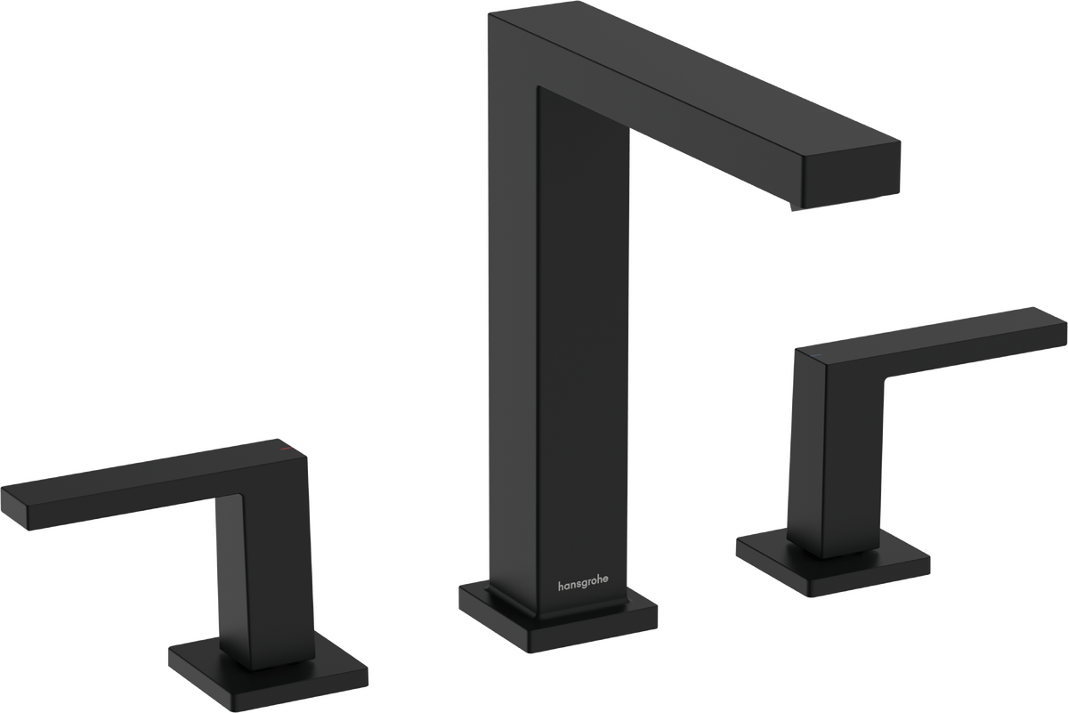 Hansgrohe Tecturis E 3 - hole Basin Mixer 150 EcoSmart+ With Push - open Waste Set - Matt Black - 73030670 - TAP 'N' SHOWER