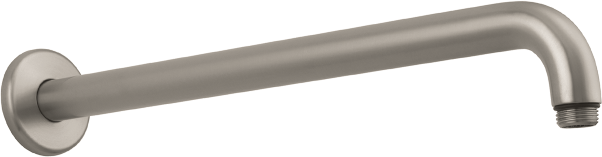 Hansgrohe Shower Arm 389mm in brushed nickel finish with durable brass construction and standard 1/2-inch connection