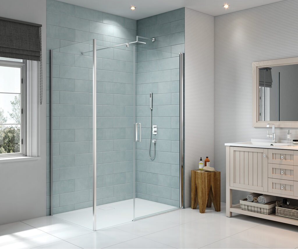 Merlyn 8 Series 900mm Wide Frameless Inline Pivot Door Side Panel - Clear Glass - S8FSP90IN - TAP 'N' SHOWER