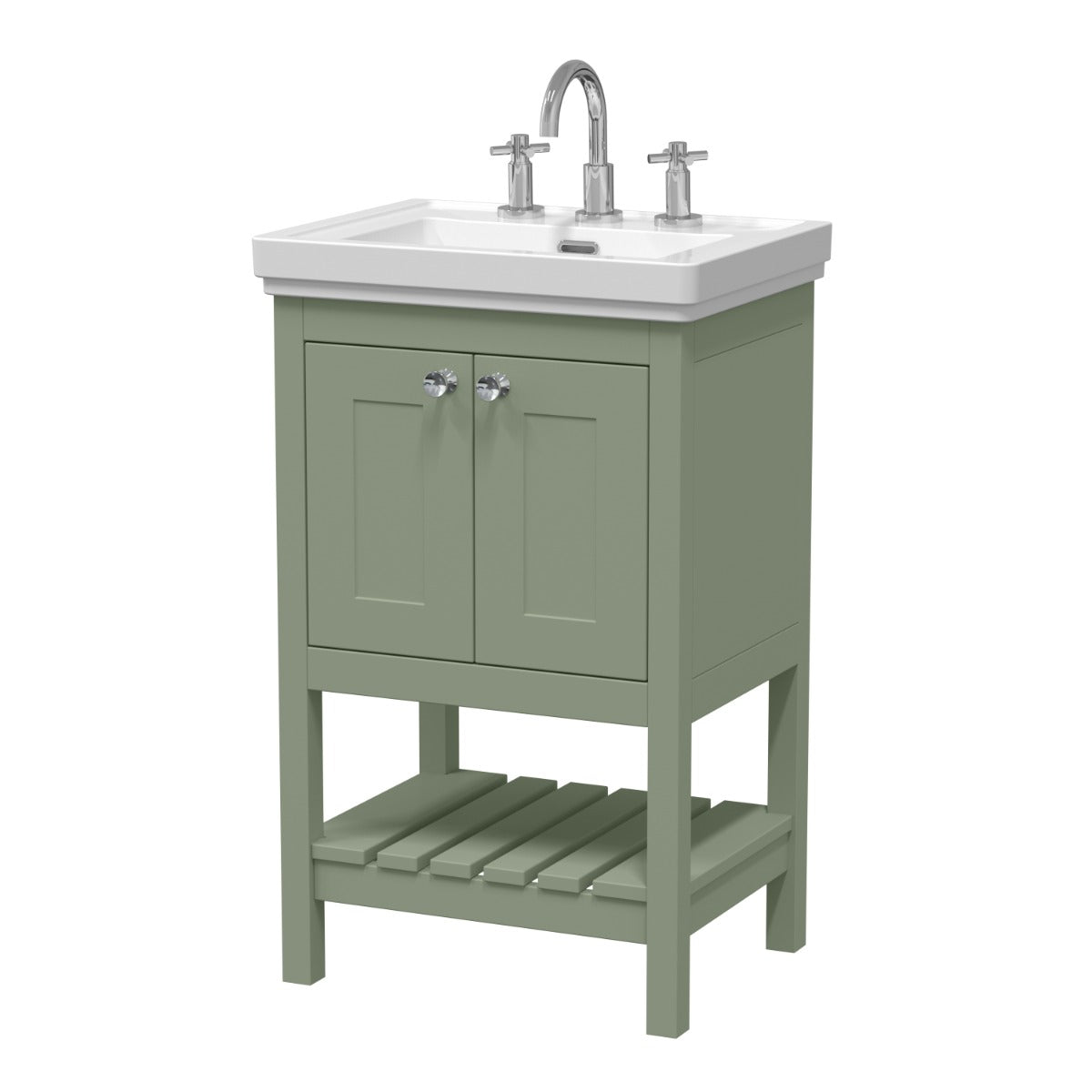 Launde Abbey Floor Standing Vanity with Basin 3TH 500mm - Fern Green - TAP 'N' SHOWER
