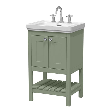 Launde Abbey Floor Standing Vanity with Basin 3TH 500mm - Fern Green - TAP 'N' SHOWER