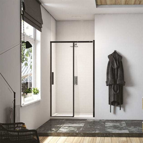 Merlyn Black Sliding Shower Door 2000mm High x 1500mm Wide - Clear Glass -  BLKFSL1500H
