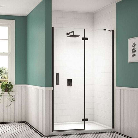 Merlyn Black Inline Recess Hinged Shower Door 900mm Wide - 8mm Glass -  BLKH900REC