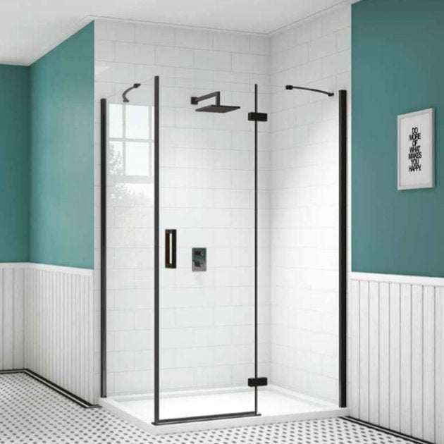Merlyn Black Frameless Inline Hinged Shower Door 900mm Wide - 8mm Glass - BLKH900SP - TAP 'N' SHOWER