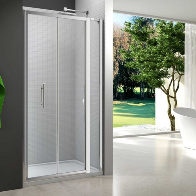 Merlyn 6 Series 1000mm Wide Bi - Fold Shower Door and 215mm Inline Panel - 6mm Glass - M67231P2H - TAP 'N' SHOWER