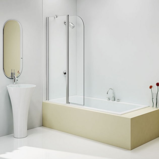 Merlyn 1500mm High x 900mm Wide 2 - Panel Round Top Hinged Bath Screen - 6mm Clear Glass - MB3C - TAP 'N' SHOWER