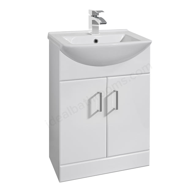 Oakham Alaska Vanity Unit & 1 Tap Hole Basin 2 Door 550mm - White - TAP 'N' SHOWER