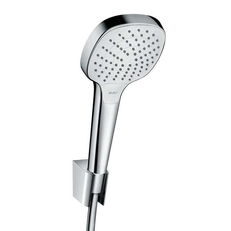 Hansgrohe Croma Select E chrome hand shower with holder, multi-spray showerhead, and 1600mm hose for flexible bathroom use