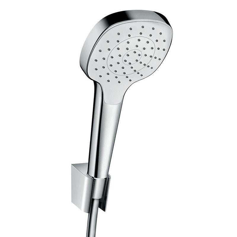 Hansgrohe Croma Select E chrome and white shower holder set with adjustable holder and 1250mm hose for flexible use