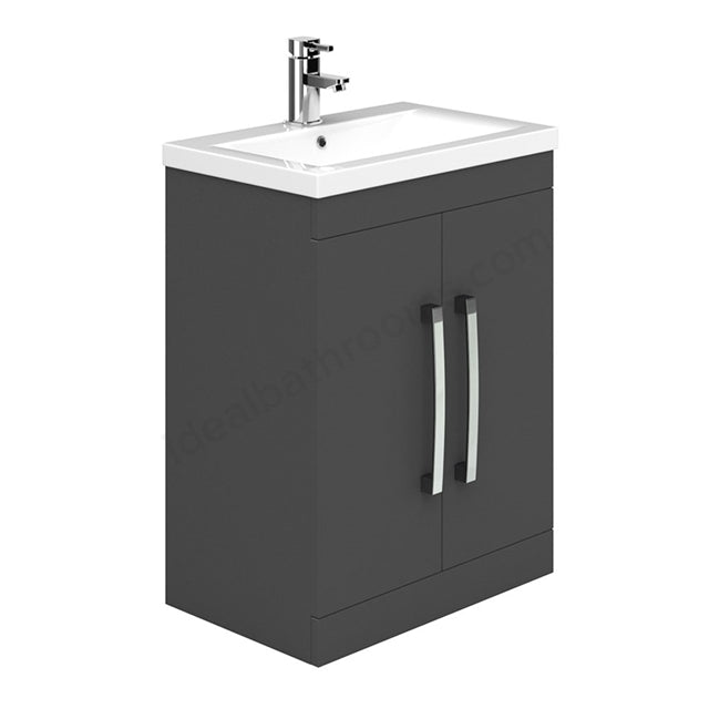 Oakham Nevada Floor Standing Vanity Unit & 1 Tap Hole Basin 2 Door 600mm - Grey - TAP 'N' SHOWER