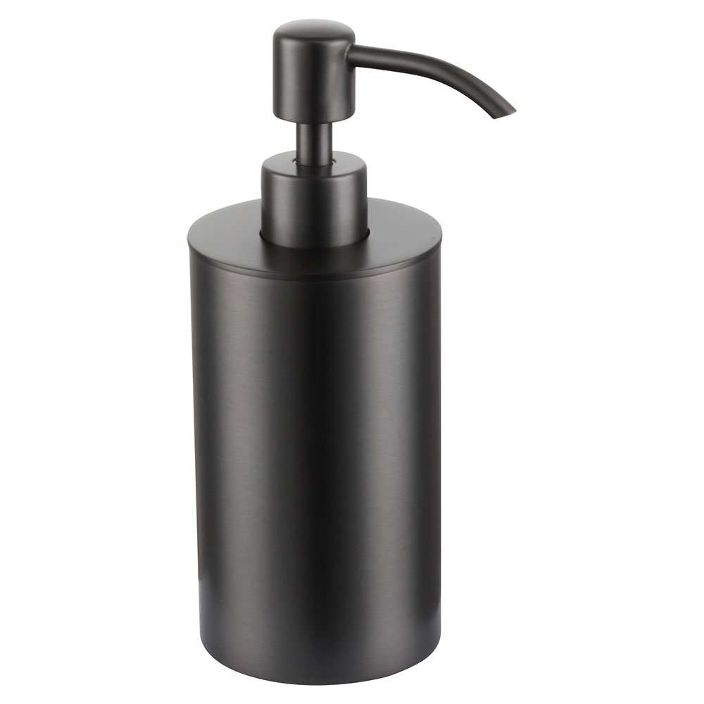 JTP VOS Freestanding brushed black soap dispenser with refillable reservoir and durable design