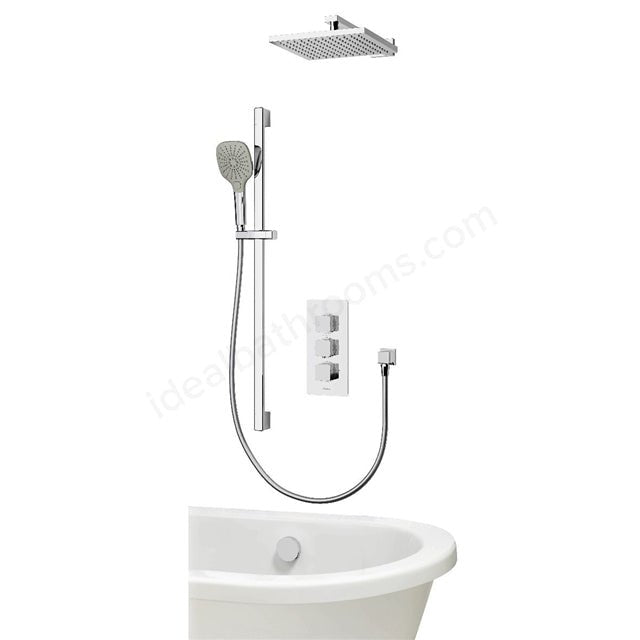 Aqualisa Dream Concealed Thermostatic Mixer Triple Outlet With Adj Kit Wall Fixed Head and Bath Fill Square - Chrome - DRMDCV3ADFWBTXSQ - TAP 'N' SHOWER