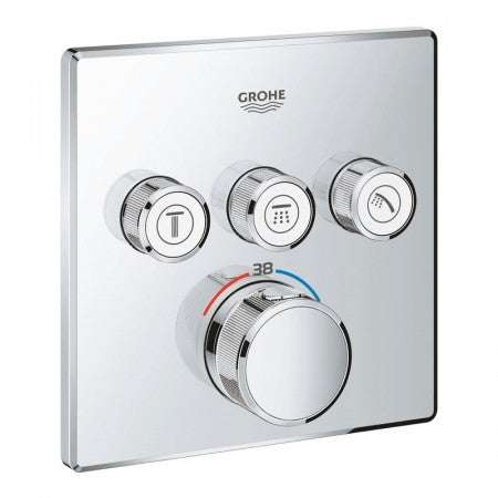 Grohe Grohtherm SmartControl Thermostat for Concealed Installation 3 Valves Square - Chrome - 29126000 - TAP 'N' SHOWER