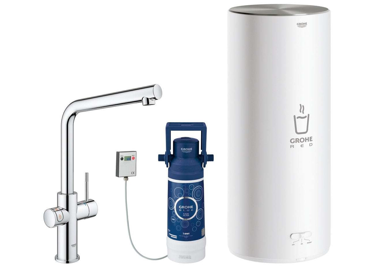 Grohe RED Duo L Instant Boiling Hot Water Kitchen Tap L-Spout Chrome -