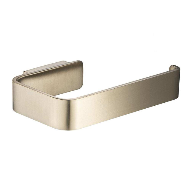 JTP Hix Toilet Roll Holder in brushed brass with sleek, durable, corrosion-resistant design for modern and traditional bathrooms