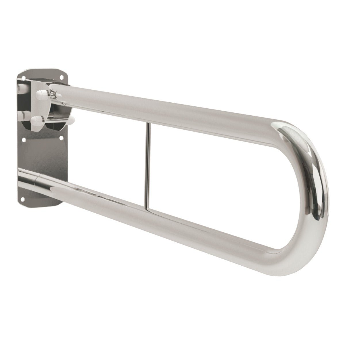 Bathex Professional Double Arm Hinged Support Rail w/ Toilet Roll Holder 760mm - Sateen Polish - 35110 - TAP 'N' SHOWER