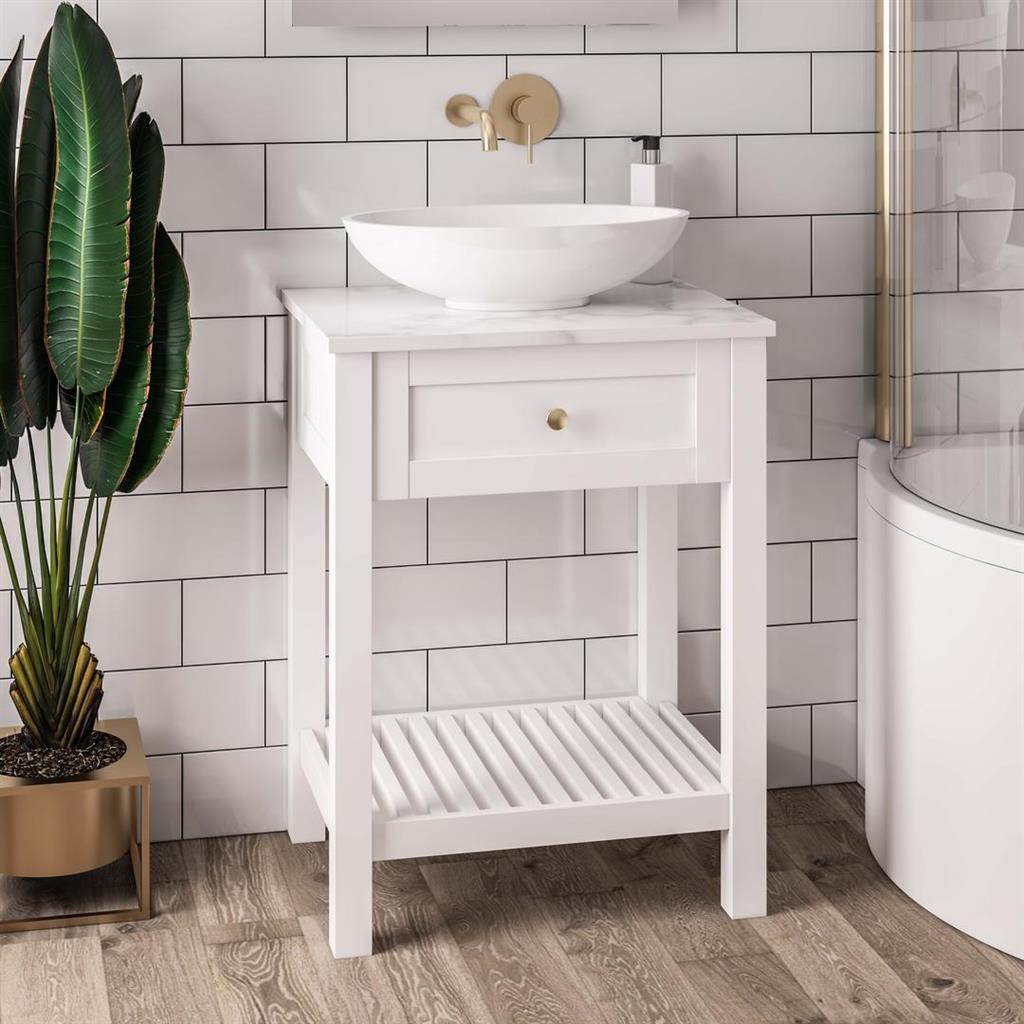 Eastbrook Hardwick Freestanding Washstand 600mm - Matt White - 36.2024 - TAP 'N' SHOWER