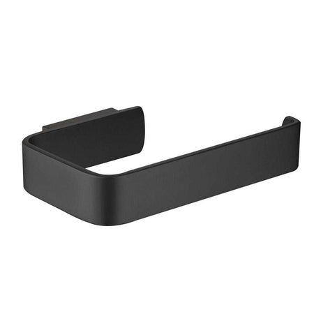 JTP Hix Toilet Roll Holder in matte black with sleek modern design and durable brass construction