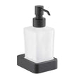 JTP Hix Soap Dispenser with matt black pump and base, white square bottle, modern hygienic bathroom accessory