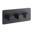 JTP Hix Triple Outlet thermostatic concealed matt black shower valve with horizontal design and three control knobs