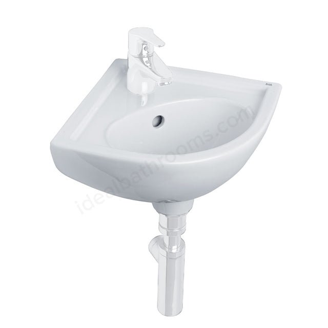 Oakham Lily Corner Basin 440mm - 1 Tap Hole - White - TAP 'N' SHOWER