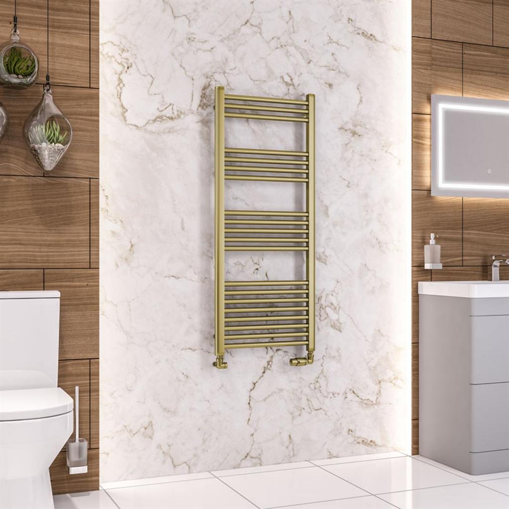 Eastbrook Wendover Straight Ladder Towel Radiator 1200mm x 500mm - Brushed Brass - 41.0363 - TAP 'N' SHOWER