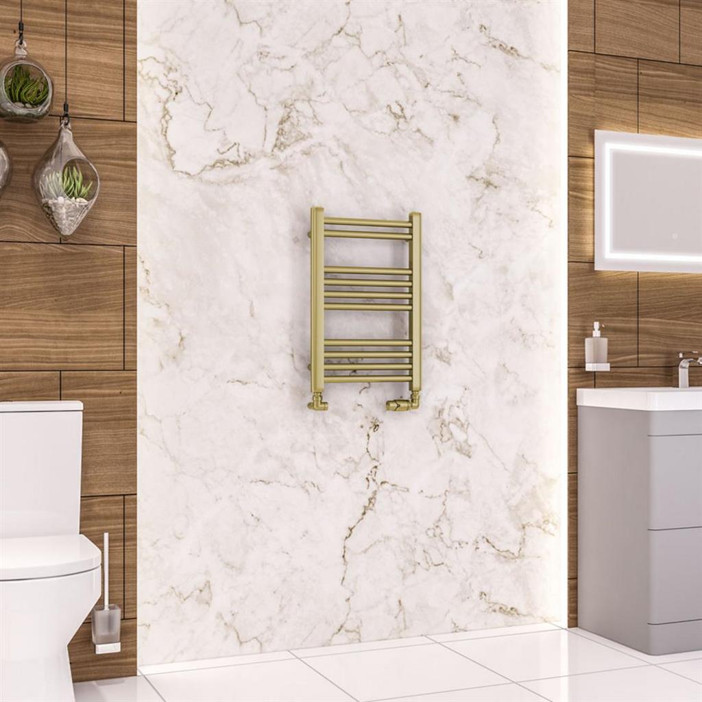 Eastbrook Wendover Straight Ladder Radiator 600mm x 400mm - Brushed Brass - 41.0698 - TAP 'N' SHOWER