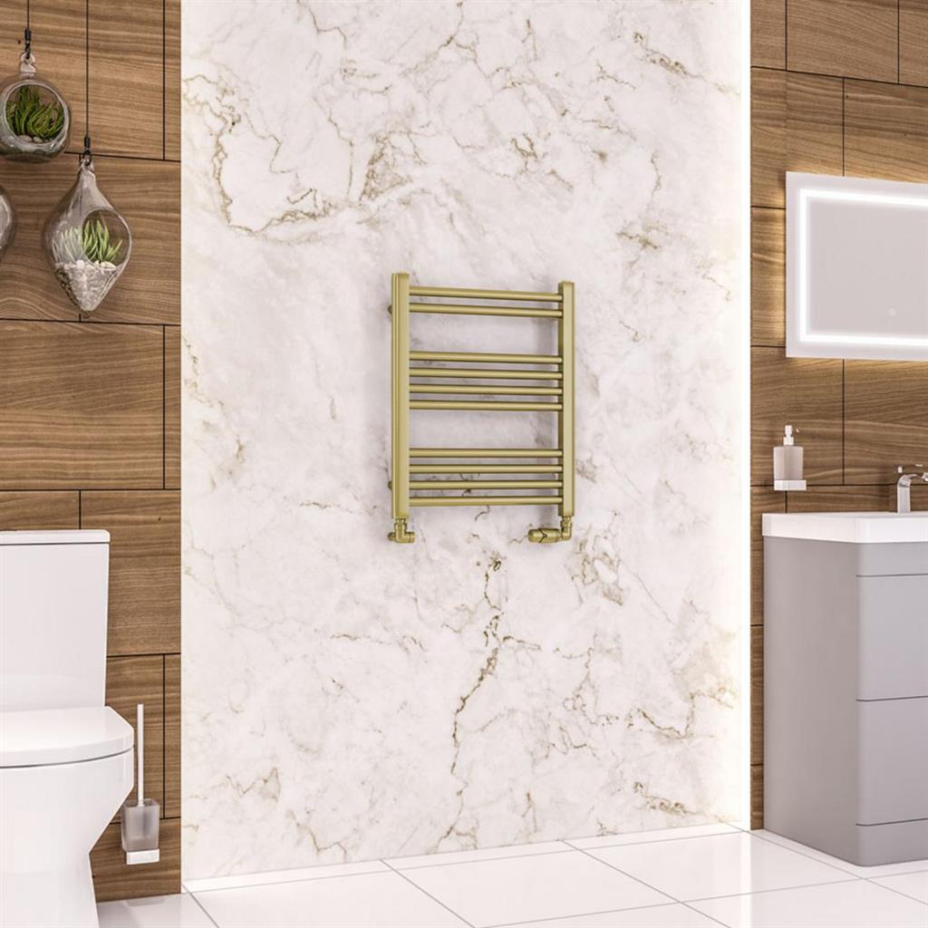 Eastbrook Wendover Straight Ladder Radiator 600mm x 500mm - Brushed Brass - 41.0699 - TAP 'N' SHOWER