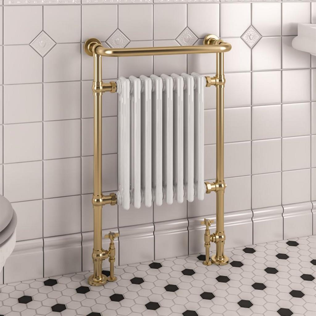 Eastbrook Isbourne Traditional Radiator 940mm x 600mm - Brushed Brass / White - 41.0709 - TAP 'N' SHOWER