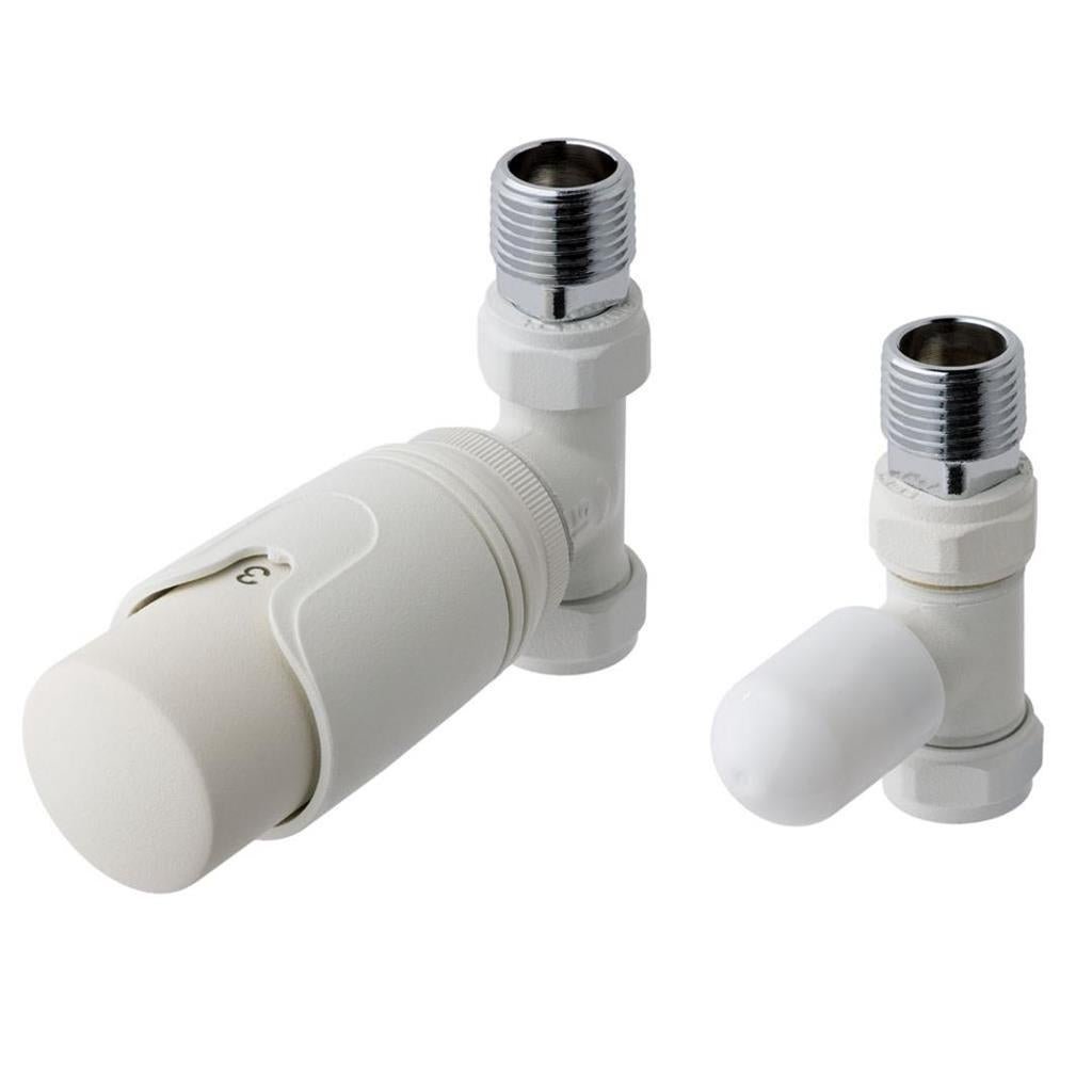 Eastbrook Straight Thermostatic Radiator Valves and Lockshield 15mm - Matt White - 41.3020 - TAP 'N' SHOWER