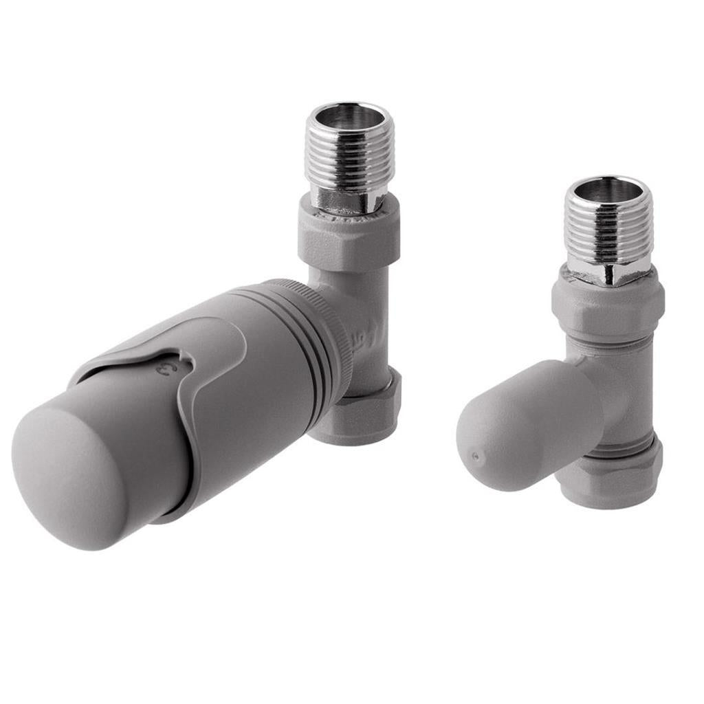 Eastbrook Straight Thermostatic Radiator Valves and Lockshield 15mm - Matt Grey - 41.3026 - TAP 'N' SHOWER