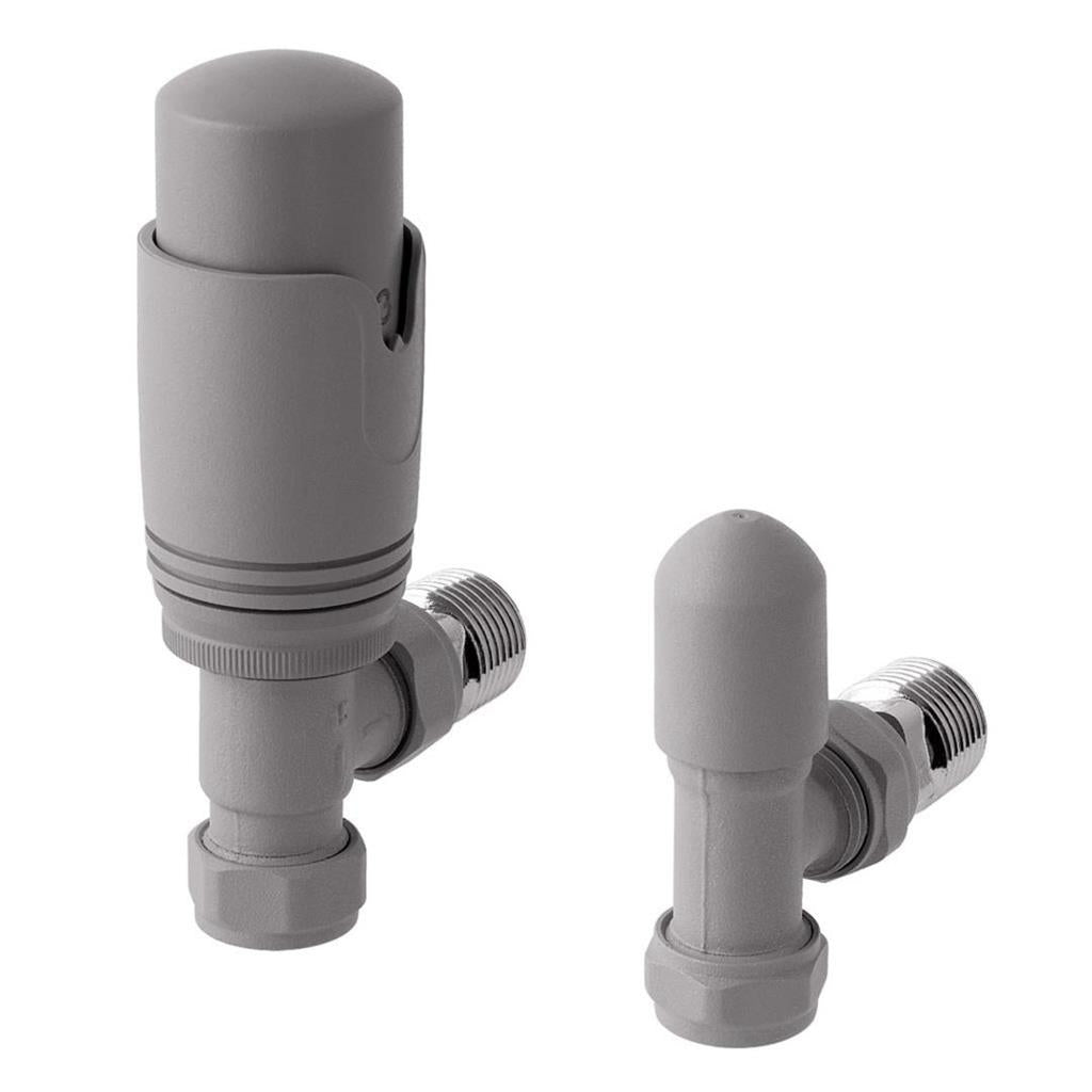 Eastbrook Angled Thermostatic Radiator Valves and Lockshield 15mm - Matt Grey - 41.3027 - TAP 'N' SHOWER