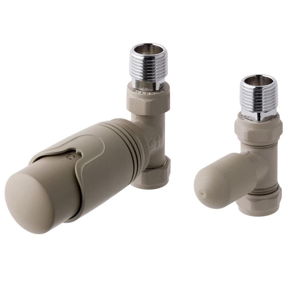 Eastbrook Straight Thermostatic Radiator Valves and Lockshield 15mm - Matt Cappuccino - 41.3028 - TAP 'N' SHOWER