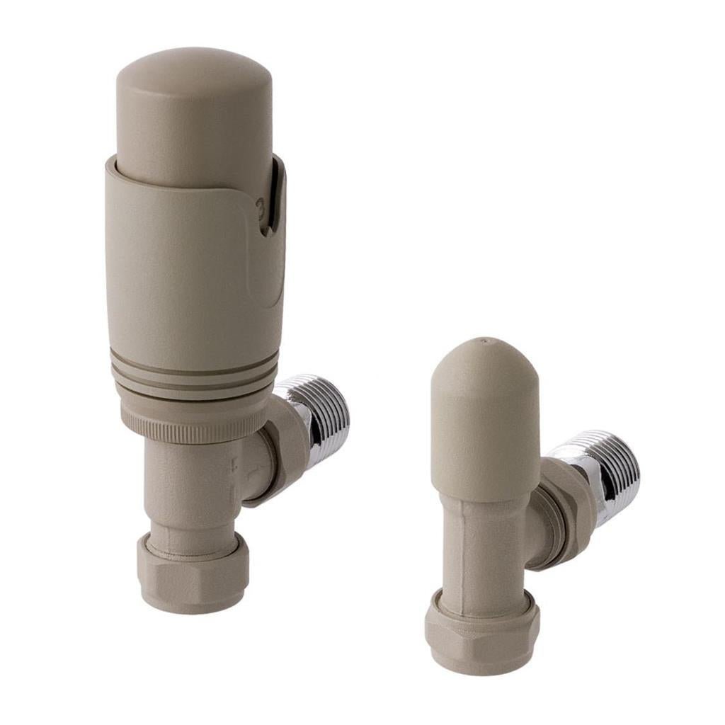 Eastbrook Angled Thermostatic Radiator Valves and Lockshield 15mm - Matt Cappuccino - 41.3029 - TAP 'N' SHOWER