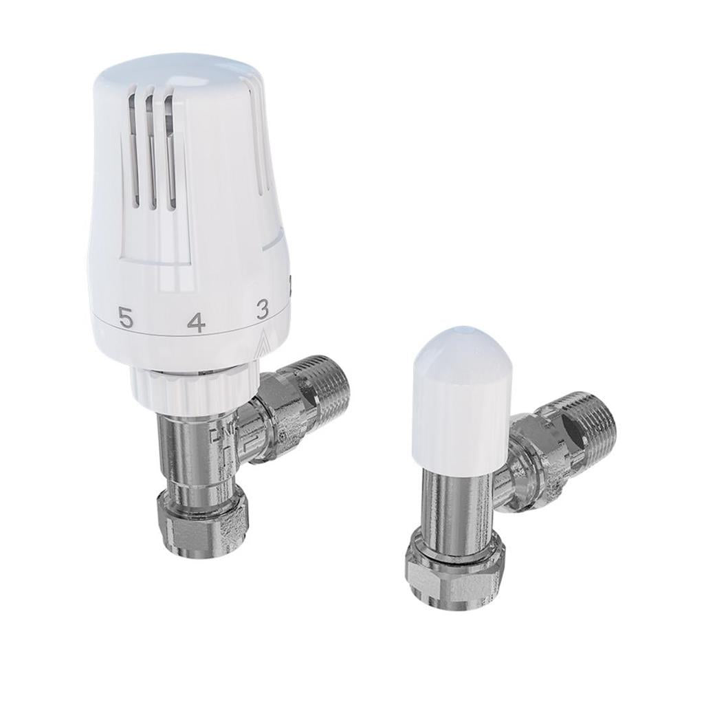Eastbrook Angled Thermostatic Radiator Valves and Lockshield 15mm - Chrome / White - 41.3039 - TAP 'N' SHOWER
