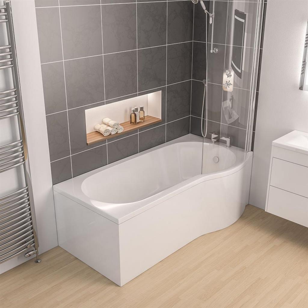 Eastbrook Shannon P Shaped Shower Bath Right Hand 1500mm x 850mm - 4mm Acrylic - 42.0108 - TAP 'N' SHOWER
