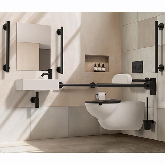 Armitage Shanks Contour 21+ Wall - mounted WC Doc M Pack with Black Rails Left Hand - S6972XG - TAP 'N' SHOWER