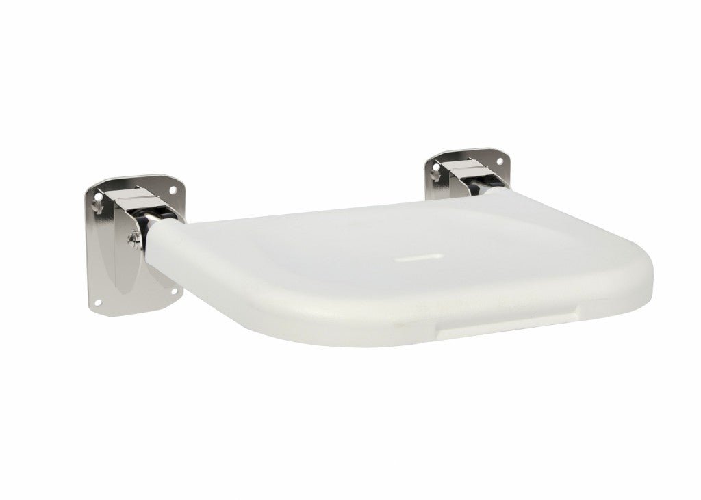 Bathex Distinction Friction Shower Seat with Mirror Polish Stainless Steel Backplates - White & Mirror Polish - 49879 - TAP 'N' SHOWER