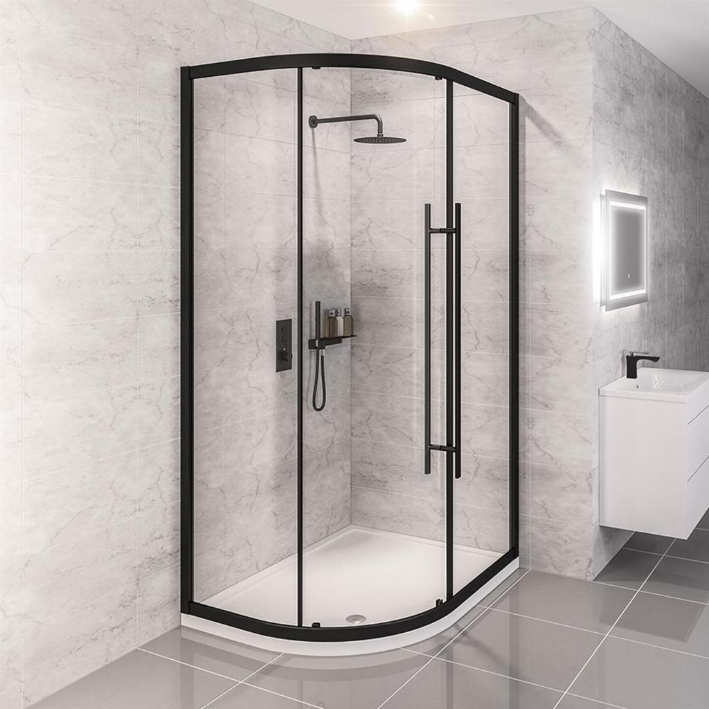 Eastbrook Vantage 2000 Offset Quadrant Shower Enclosure 1200mm x 900mm - Matt Black - 49.0082 - TAP 'N' SHOWER