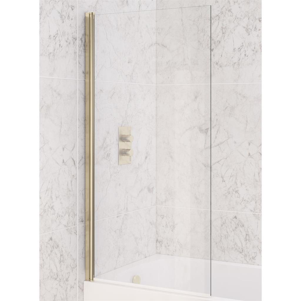 Eastbrook Straight 6mm Hinged Bath Screen 1400mm x 800mm - Brushed Brass - 49.0112 - TAP 'N' SHOWER