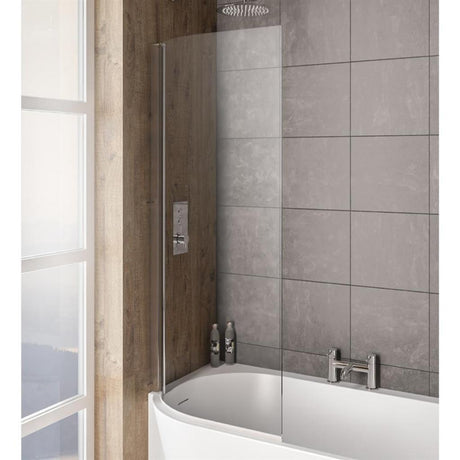 Eastbrook Bray 6mm Curved Hinged Bath Screen Left Hand 1400mm x 730mm - Chrome - 49.2014 - TAP 'N' SHOWER