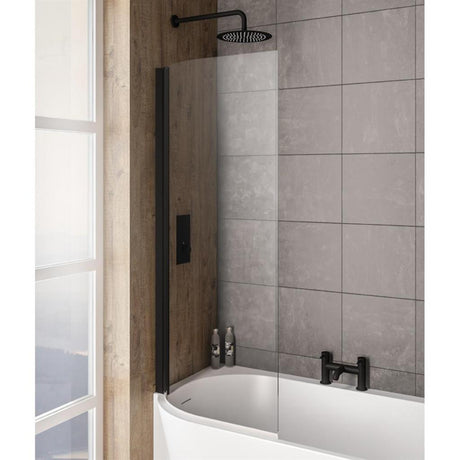 Eastbrook Bray 6mm Curved Hinged Bath Screen Left Hand 1400mm x 730mm - Matt Black - 49.2015 - TAP 'N' SHOWER